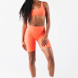 Alphalete Heat Parker Shorts Olivia Top Neon Coral workout set Xs and Small